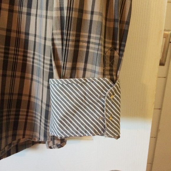 Cavi checker Men's button down gold buttons brown shirt sz 2XL - Picture 6 of 10